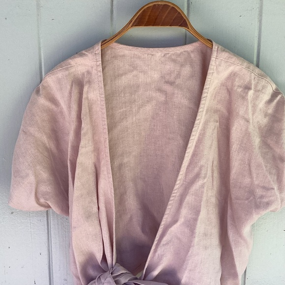 NEW Epic Linen PINK 100% linen wrap top blouse xs/s - Picture 3 of 3